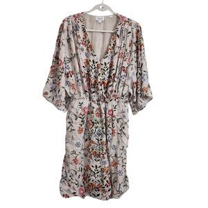 LAIA Anthropologie Dress 14 Floral Botanical‎ Faux Wrap 3/4 Wide Sleeve Boho